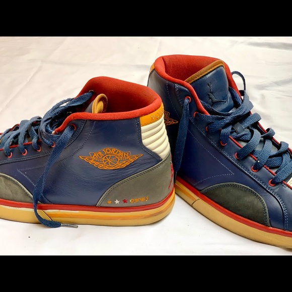 Air Jordan Nike High Top Shoe Blue White Orange Multicolor  - Size 10 - Picture 6 of 7